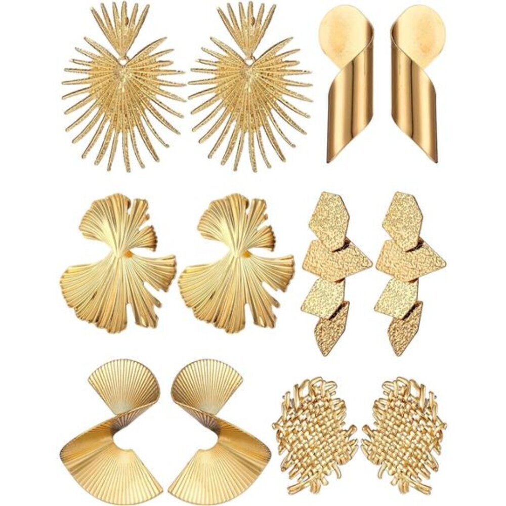 6 Pair Gold Statement Earrings for Women Large Gold Bold and Artistic Designs